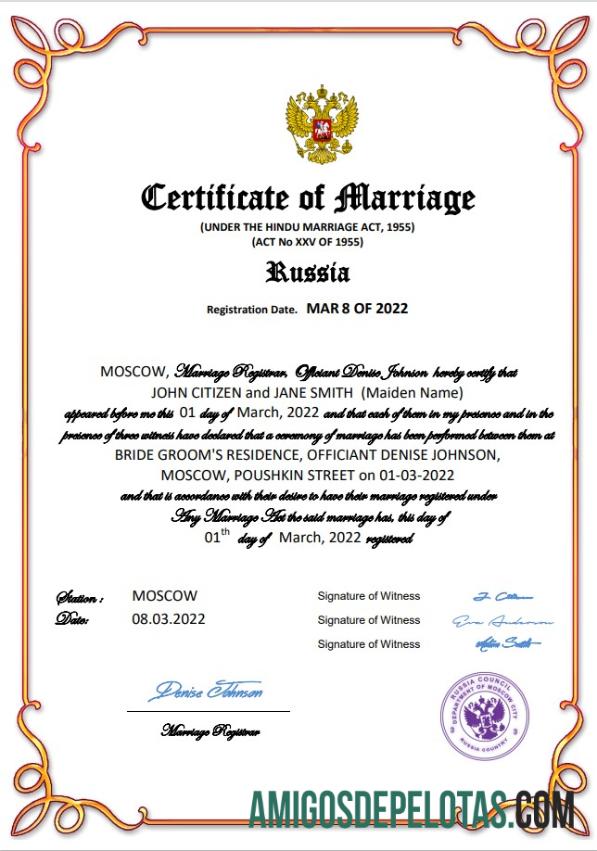 Para baixar modelo Word e PDF de certidão de casamento na Rússia